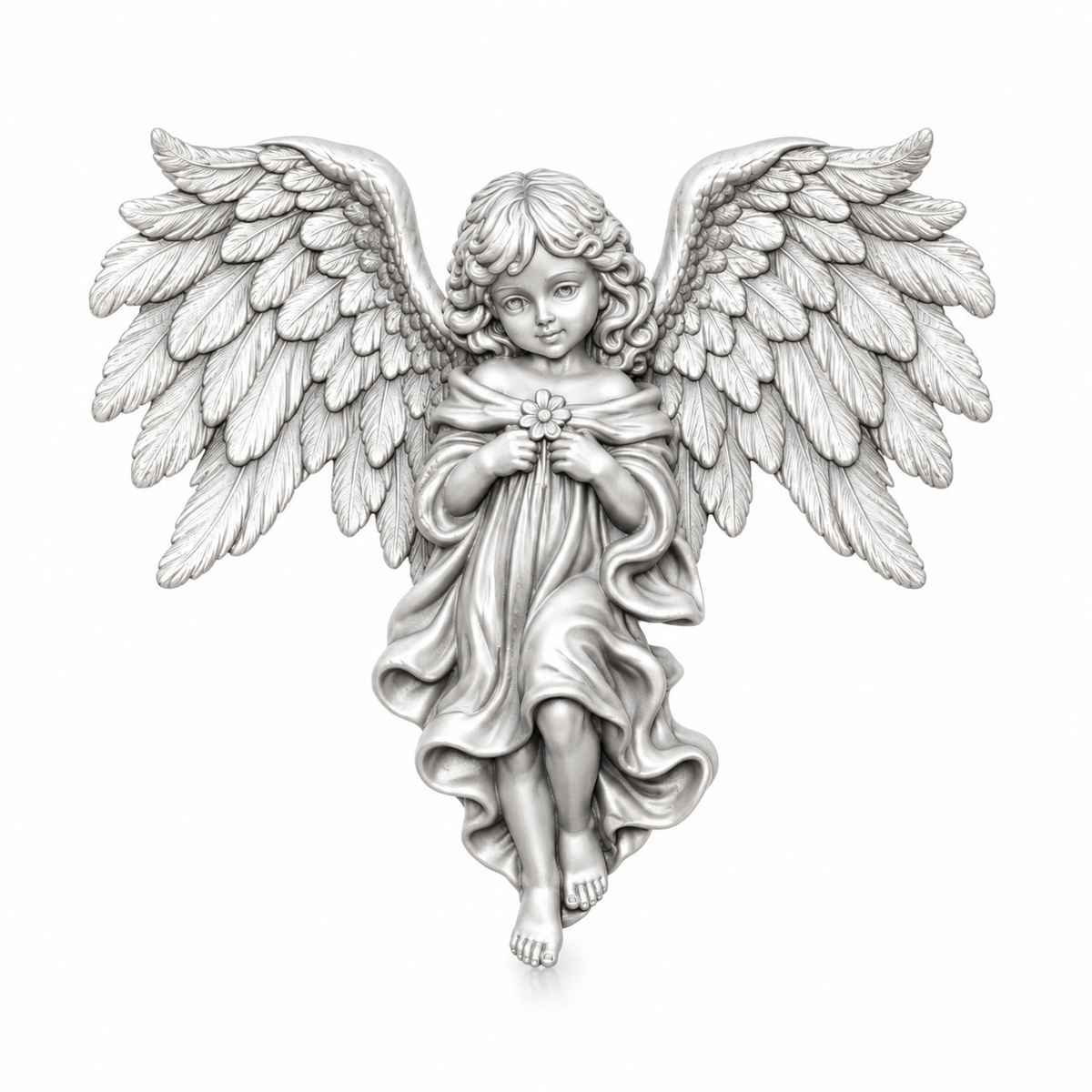 SylFigure Guardian Angel Sterling Silver Pendant with Marquise Moissanite