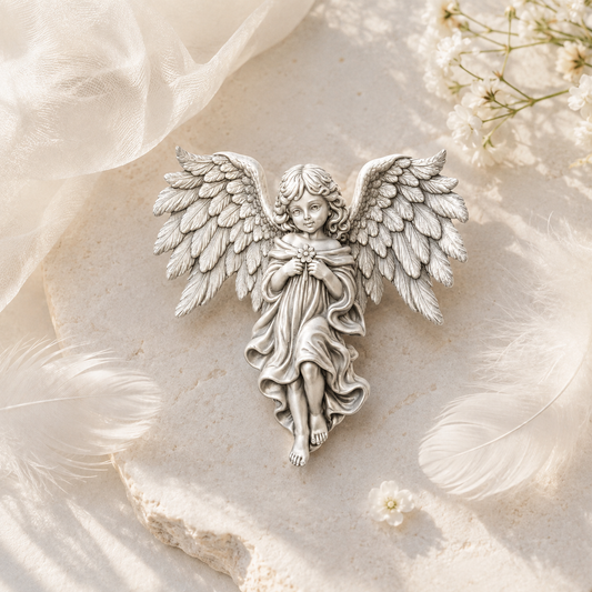 SylFigure Guardian Angel Sterling Silver Pendant with Marquise Moissanite