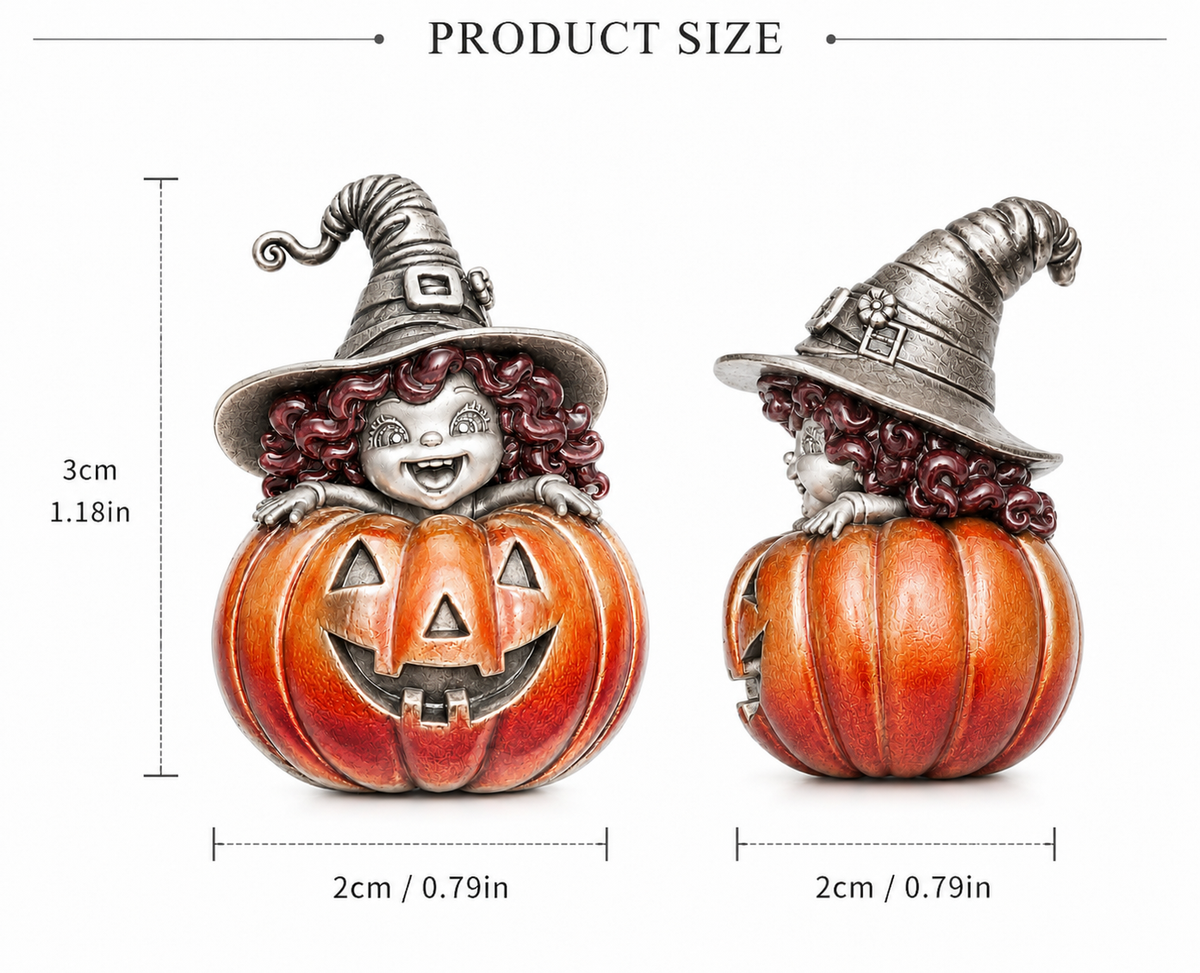 Halloween Pumpkin Witch Pendant - 925 Sterling Silver & Enamel Sculptural Character